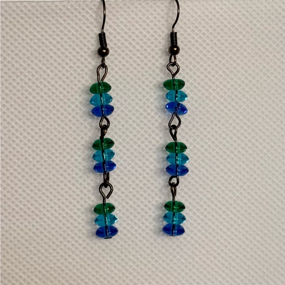 Handmade Elegant Blue and Green Beaded Earrings